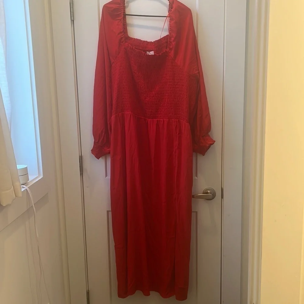 La Ligne x Target Red‎ Smocked Bodice square neck dress